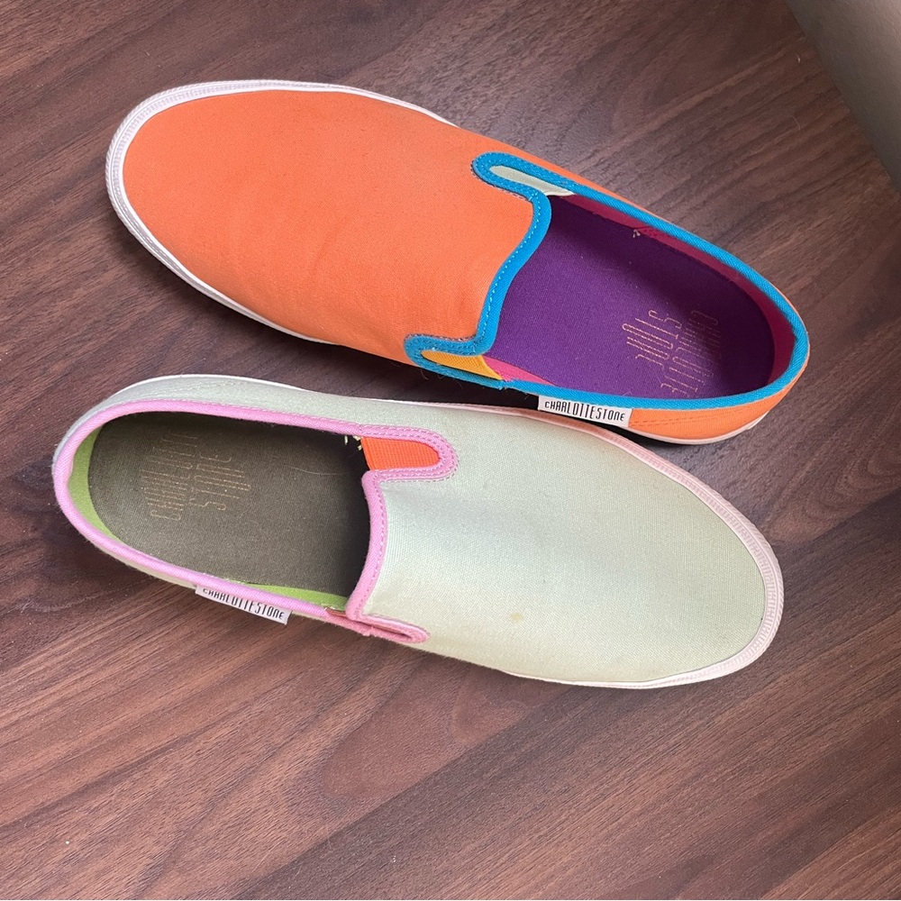 Charlotte Stone Orange and Green Slip-On Sneakers